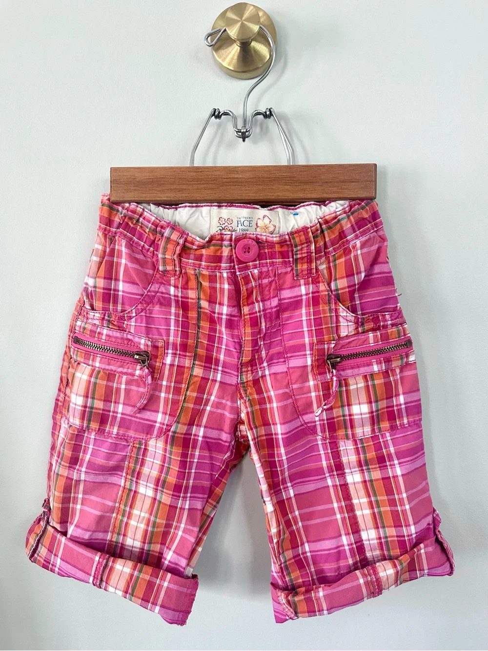 The Children’s Place Girls Vintage Pink Plaid Bermuda Shorts Size 5 Roll Tab